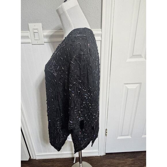 MARK & JOHN BY GOPAL Women Top Size Medium Black w/Beads & Sequins Silk 100% - Picture 8 of 8
